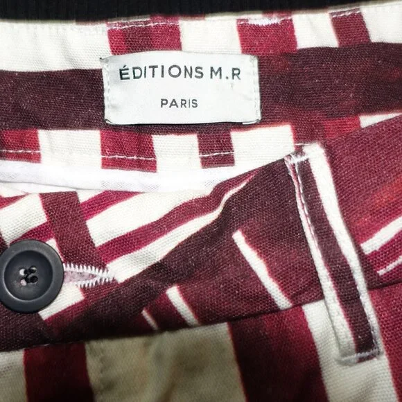 Editions M.R. Paris Burgundy Off White Bermuda Shorts Sz 28